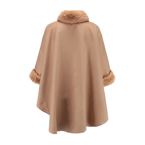 

Women's Winter Coat Coat Cloak / Capes Work Daily Winter Fall Long Coat Round Neck Loose Fit Warm Sweet Style Jacket 3/4 Length Sleeve Solid Color Solid Colored Fur Trim Camel Gray