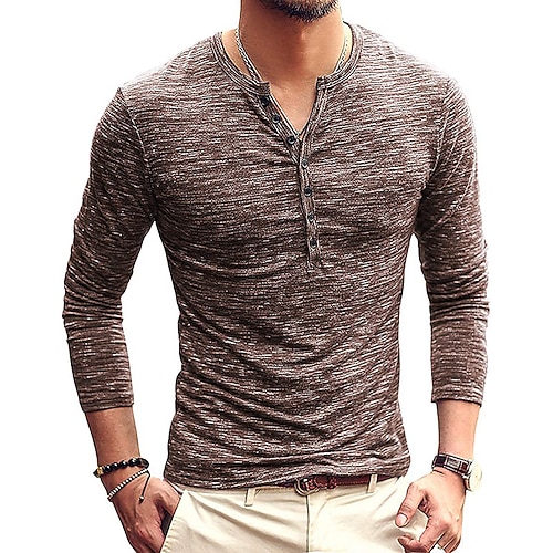 

Men's Henley Shirt Solid Color Henley Blue Dark Grey Light Gray Army Green Brick red Casual Long Sleeve Clothing Apparel Vintage Classic Muscle