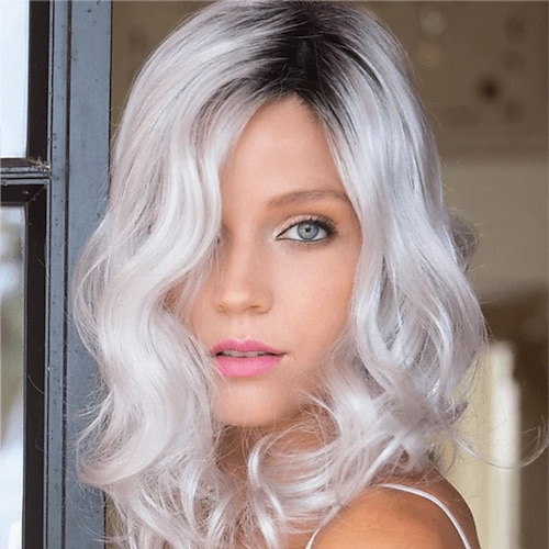 

Synthetic Wig Curly Asymmetrical Wig Long Silver grey Brown Synthetic Hair Women's Fashionable Design Exquisite Romantic Brown Gray