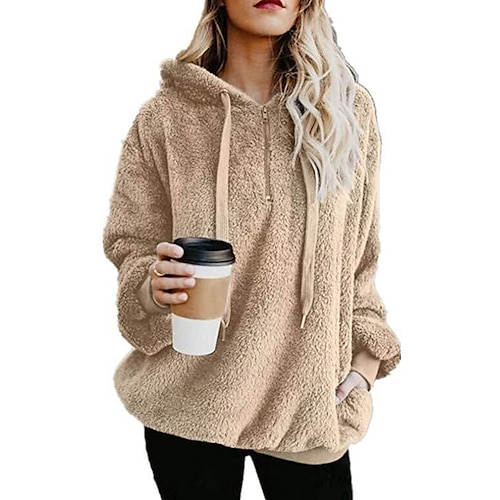 

Women's Pullover Hoodie Sweatshirt Solid Color Quarter Zip Daily Basic Hoodies Sweatshirts Loose Black Blushing Pink Wine
