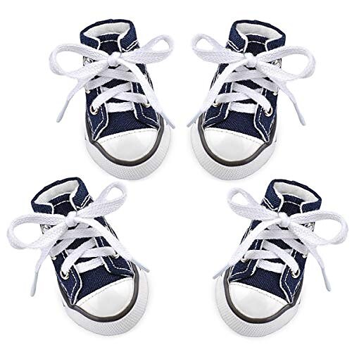 

dog canvas shoes pet denim sport shoes puppy sneaker boots, anti-slip outdoor small dog paw protector 4 pcs