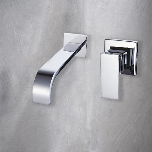 バスルームのシンクの蛇口 - 壁式 / 滝状吐水タイプ クロム 壁式 シングルハンドル二つの穴Bath Taps