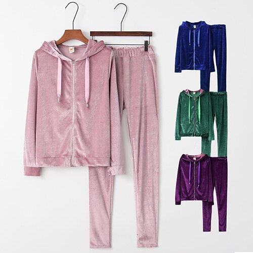 Women's 2 Piece Full Zip Tracksuit Athleisure Long Sleeve Velour Warm  Breathable Shining Running Jogging Exercise Sportswear Solid Colored Track  pants pink 2022 - US $20.69