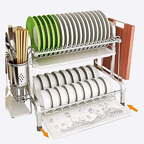 Dish Drying Rack, 304 Stainless Steel Double layer Dish Rack with