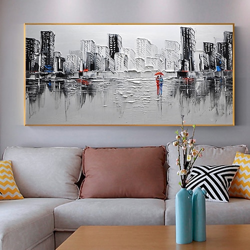 

Oil Painting Handmade Hand Painted Wall Art On Canvas Horizontal Panoramic City People Abstract Modern Home Decoration Decor Rolled Canvas No Frame Unstretched