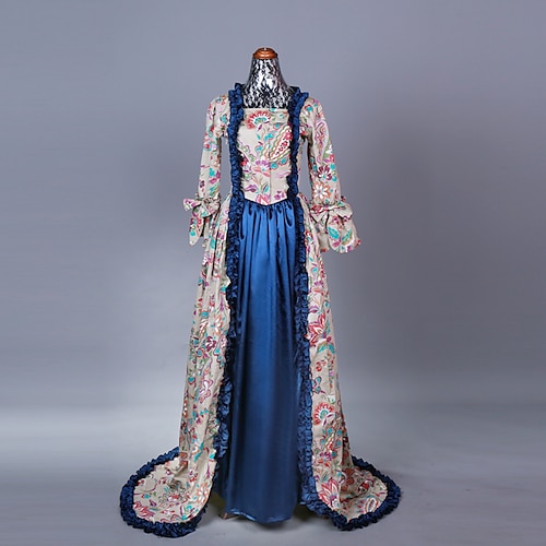 Queen Elizabeth Maria Antonietta Vintage Rococo Baroque Victorian Vacation Dress Dress Cosplay Costume Women's Costume Ink Blue Vintage Cosplay Floor Length Plus Size Customized