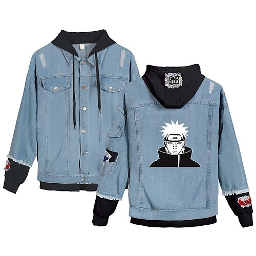 

Naruto Cosplay Akatsuki Pain Hoodie Print Printing Denim Jacket Denim Jacket For Men's Women's Adults' Cloth Demin