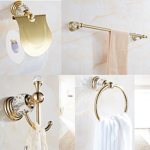 

Golden Bathroom Hardware Accessory Set Includes Towel Bar, Robe Hook, Towel Holder, Toilet Paper Holder, Stainless Steel - for Home and Hotel bathroom Wall Mounted