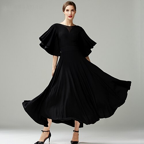

Ballroom Dance Dress Split Joint Women's Performance Half Sleeve Crystal Cotton