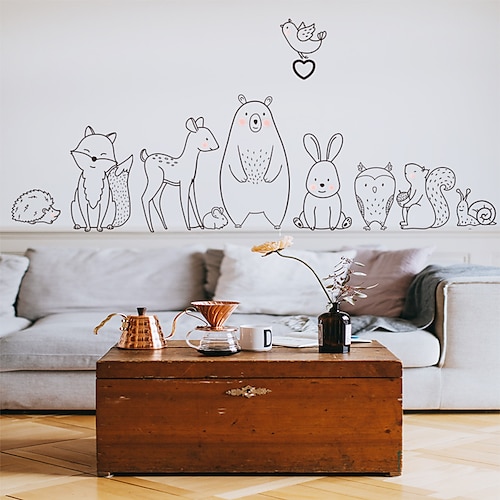 

Cute Animal Owl Bear Fox Cartoon Wall Stickers Black line Drawing Wall Decals Mural Children Bedroom Decoration 90X30cm