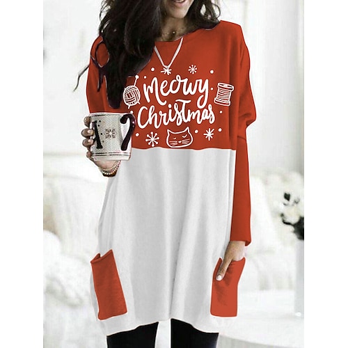 

Women's Christmas Shift Dress Knee Length Dress Green White Rainbow Red Long Sleeve Print Print Fall Crew Neck Casual 2022 S M L XL