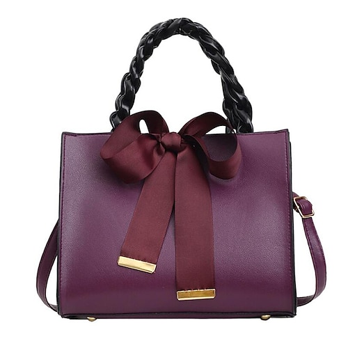 

Women's Handbags Satchel Top Handle Bag PU Leather Polyester Bow(s) Daily Office & Career Green Black Purple Khaki