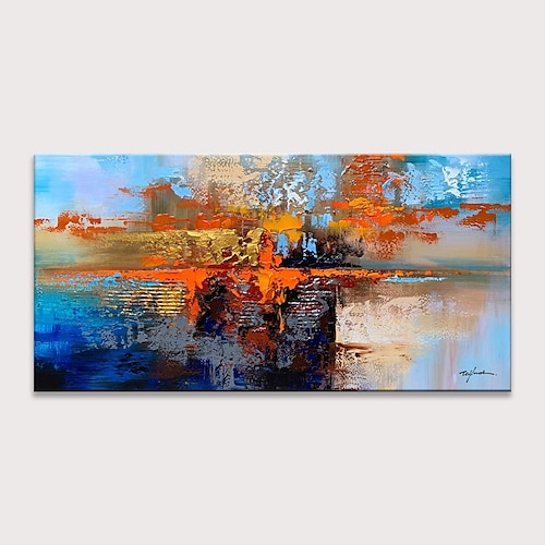 

Oil Painting 100% Handmade Hand Painted Wall Art On Canvas Orange Blue Horizontal Abstract Modern Home Decoration Decor Rolled Canvas No Frame Unstretched