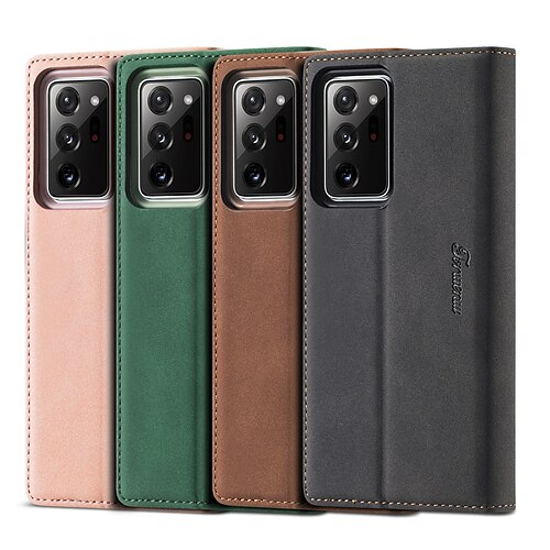 

Phone Case For Samsung Galaxy Full Body Case Leather Wallet Card S22 S21 S20 Ultra Plus Note 20 Wallet Card Holder Flip Solid Color Genuine Leather