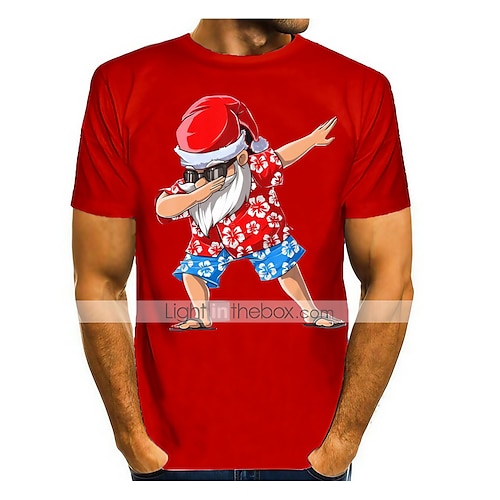 

Men's Christmas T shirt 3D Print Graphic 3D Print Short Sleeve Tops Round Neck Red