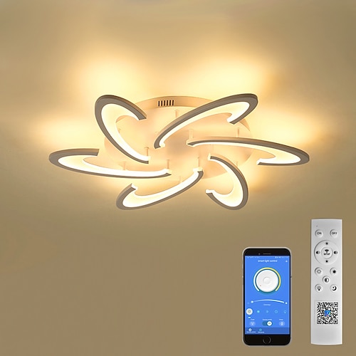 LED Ceiling Light Modern Black White Acrylic 3 6 12 Heads APP Control with Remote Control for Office Dining Room Living Room 220-240V Flower Design ONLY DIMMABLE WITH REMOTE CONTROL