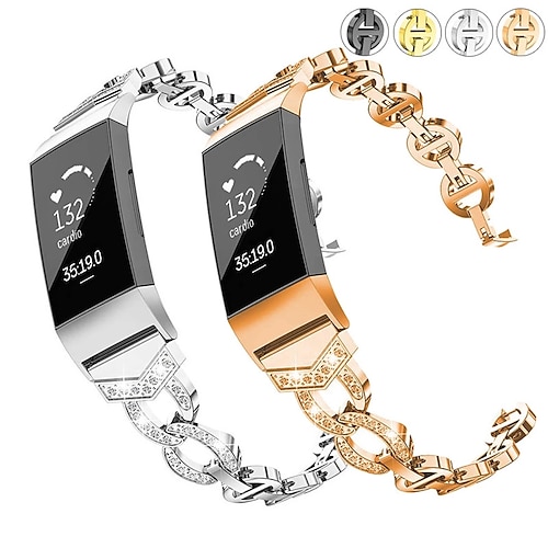 

Bling Crystal Metal Stainless Steel Watch Band for Fitbit Charge 2 / Fitbit Charge 3 / Fitbit Charge 4 Replaceable Bracelet Wrist Strap Wristband