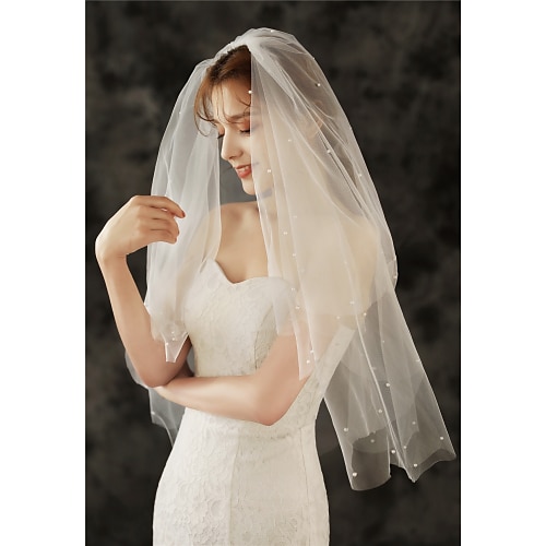 

Two-tier Basic / Sweet Wedding Veil Elbow Veils with Faux Pearl / Beading 25.59 in (65cm) Tulle / Classic