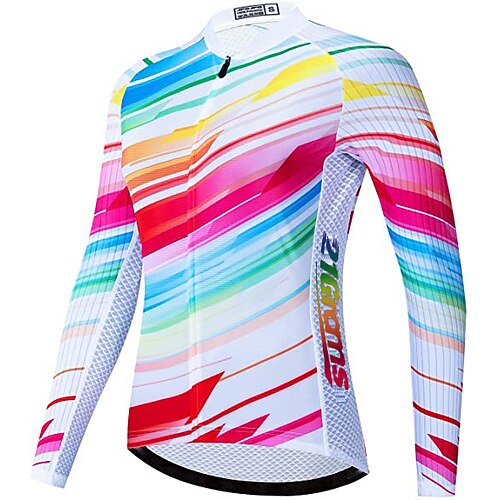 

21Grams Women's Cycling Jersey Long Sleeve Bike Jersey Top with 3 Rear Pockets Mountain Bike MTB Road Bike Cycling Thermal Warm UV Resistant Breathable Quick Dry White Rainbow Novelty Polyester Sports