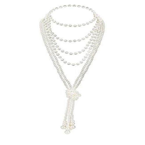 

art deco jewelry 1920s pearl necklace long necklace for women gatsby flapper accessories vintage party (a-knot pearl necklace2 59"" necklace1/champagne pink)
