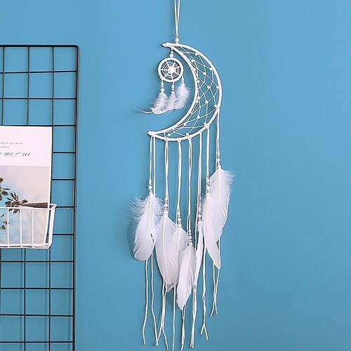 

Boho Dream Catcher Handmade Gift Wall Hanging Decor Art Ornament Craft Feather Moon for Kids Bedroom Wedding Festival 7520cm