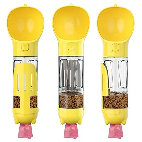 

4in1 Portable Dog Travel Bowl Water Bottles For Walking Integrates The Four Functions Of Dog Water Bottle Dog Food Storage Dooper Scooper Dog Poop Bags Food Grade Bpa Free(yellow)