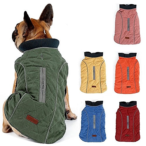 

reflective dog jacket dog coat warm padded puffer vest puppy jacket with fleece green m