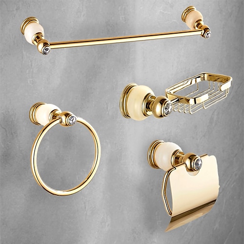 

Bathroom Accessory Set Polished Brass Include Towel Rack Soap Dishes Hollder Towel Ring and Toilet Paper Holder Wall Mounted Golden 4pcs