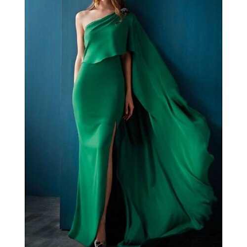 

Sheath / Column Evening Dresses Reformation Amante Dress Wedding Guest Sweep / Brush Train Sleeveless One Shoulder Satin with Sleek Slit 2022 / Formal Evening