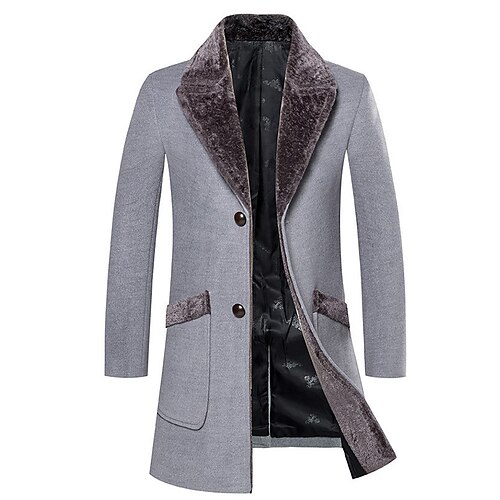 

Men's Solid Colored Fur Trim Basic Fall Winter Overcoat Long Daily Long Sleeve Coat Tops Black