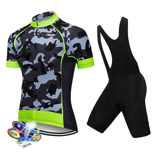 

21Grams Men's Cycling Jersey with Bib Shorts Short Sleeve Mountain Bike MTB Road Bike Cycling White Black Camo / Camouflage Bike Clothing Suit UV Resistant 3D Pad Breathable Quick Dry Reflective