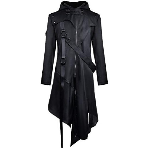

men's gothic coat steampunk victorian frock vintage hooded jacket trech coats (small) black