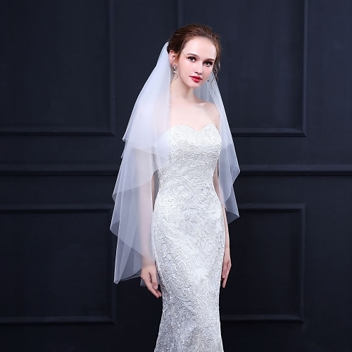 

Two-tier Basic / Classic & Timeless Wedding Veil Fingertip Veils with Solid 39.37 in (100cm) Tulle