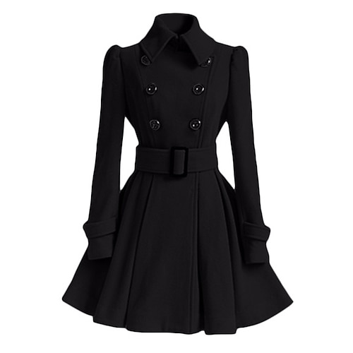

Women's Coat Daily WorkWear Winter Fall Long Coat Regular Fit Elegant & Luxurious Jacket Long Sleeve With Belt Black Gray