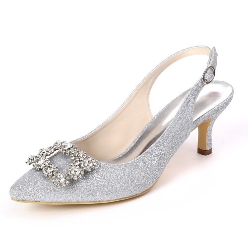 

Women's Wedding Shoes Wedding Party & Evening Slingback Wedding Heels Wedding Sandals Bridal Shoes Rhinestone Kitten Heel Pointed Toe Classic Glitter Gleit Ankle Strap Solid Colored Light Purple