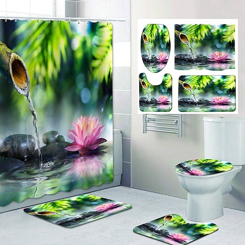 

Spring Water lotus Pattern PrintingBathroom Shower Curtain Leisure Toilet Four-Piece Design