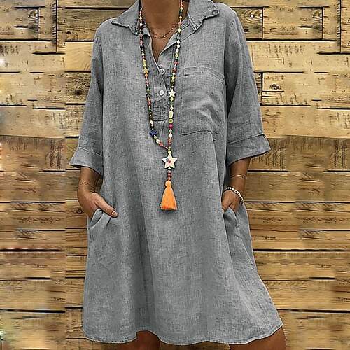 

Women's Casual Dress Shirt Dress Shift Dress Mini Dress Black Khaki Gray Long Sleeve Pure Color Patchwork Fall Spring Shirt Collar Basic Winter Dress Daily Fall Dress 2022 S M L XL XXL 3XL