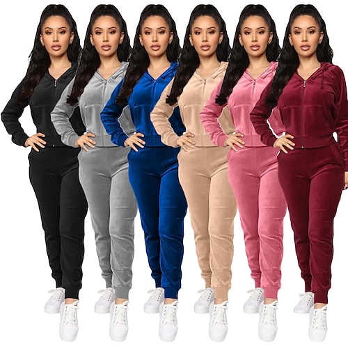 

Women's Tracksuit Sweatsuit 2 Piece Full Zip Street Winter Long Sleeve Velvet Warm Breathable Soft Fitness Gym Workout Running Sportswear Activewear Solid Colored Black Gray Rosy Pink / Jacket