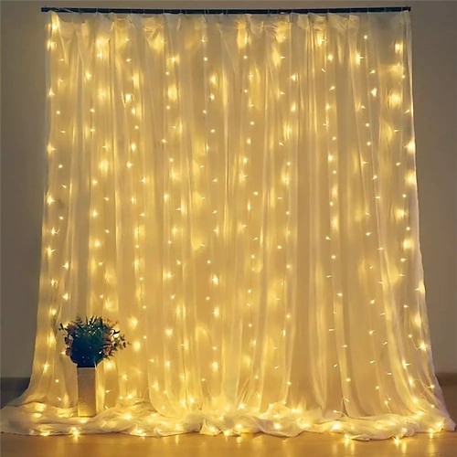 

2pcs Christmas Decorating Lights LED Icicle Curtain 300LEDs 3Mx3M LED Window Fairy String Light Christmas Décor Light for Bedroom Garland Wedding Home Party 2pcs 1pc