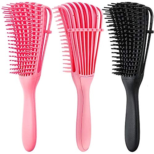 

1 Piece Detangling Brush Hair Detangler Brush for Hair Textured 3a to 4c Kinky Wavy Natural Curly Coily Wet Dry Oil Thick Long Hair Knots Detangler Pink and Black