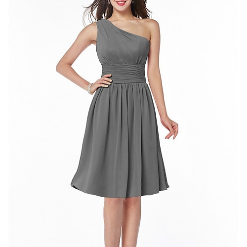 

A-Line Cocktail Dresses Flirty Dress Homecoming Knee Length Sleeveless One Shoulder Chiffon with Sleek Sash / Ribbon 2022 / Cocktail Party