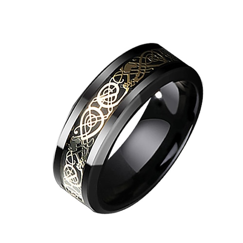 8MM Tungsten Ring Wedding Band Concave Etched Celtic Dragon Pattern Edge 