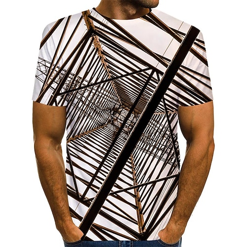 

Men's T shirt Tee Graphic Round Neck Blue Light Brown Black 3D Print Daily Going out Short Sleeve Print Clothing Apparel Streetwear