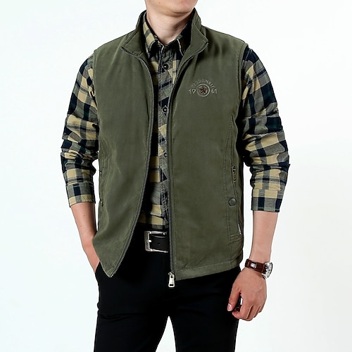 

Men's Fishing Vest Hiking Fleece Vest Sleeveless Winter Jacket Coat Top Outdoor Thermal Warm Windproof Multi-Pockets Quick Dry Autumn / Fall Winter Cotton Solid Color Army Green Blue Khaki Hunting