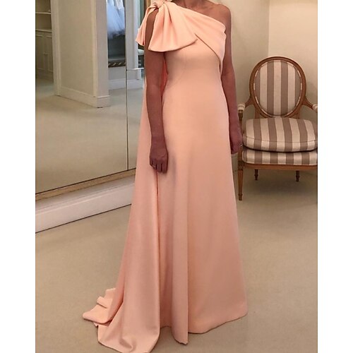 

Sheath / Column Evening Dresses Minimalist Dress Wedding Guest Sweep / Brush Train Sleeveless One Shoulder Chiffon with Sleek 2022 / Formal Evening