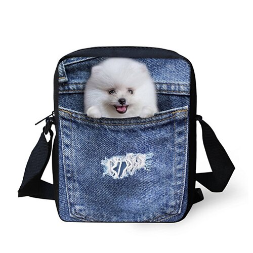 

denim kitten print crossbody shoulder bag for teens girls cell phone holder satchel