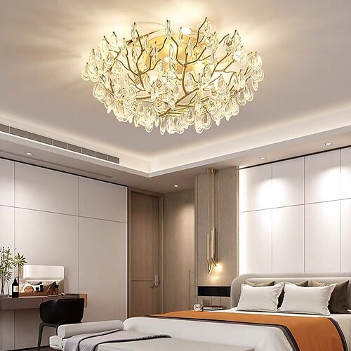 

60/80 cm Luxury Crystal Chandelier Dimmable Gold Ceiling Light Dendritic Desgin Modern Flush Mount Lights Aluminum Electroplated 110-120V 220-240V