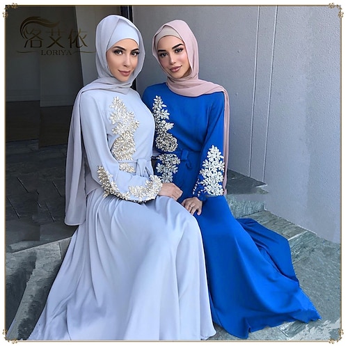 Razernij Leerling Kaarsen Arabisch Moslim Volwassenen Dames Abaya Jurken Kaftan-jurk Voor Feest  Polyesteri Borduurwerk Ramadan Kleding 2023 - US $64.99