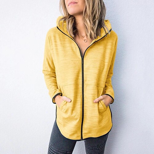Women's Hoodie Zip Hoodie Sweatshirt Pullover Active Casual Zipper Front Pocket Yellow Royal Blue Gray Plain Loose Fit Daily Hooded Long Sleeve