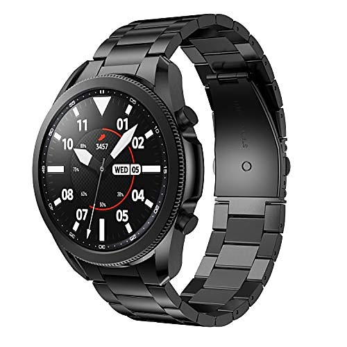 

metal bands compatible with galaxy watch 3 45mm bands, solid stainless steel watch bands replacement metal strap for galaxy watch 3 45mm smart watch - black